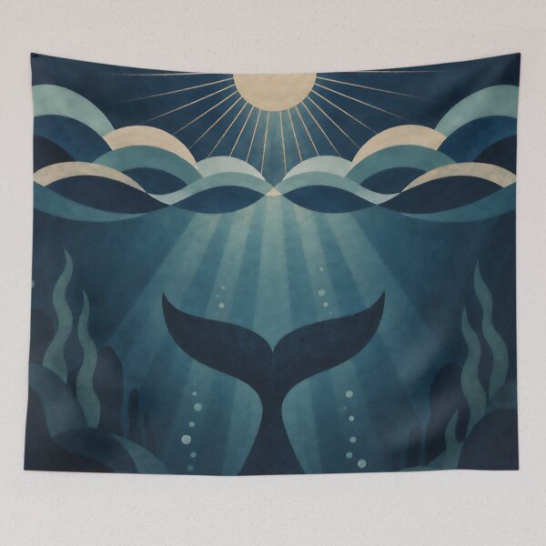 Item preview, Mystic Whale Tail and Celestial Sun Digital Illustration designed and sold by Elżbieta  Kaps.