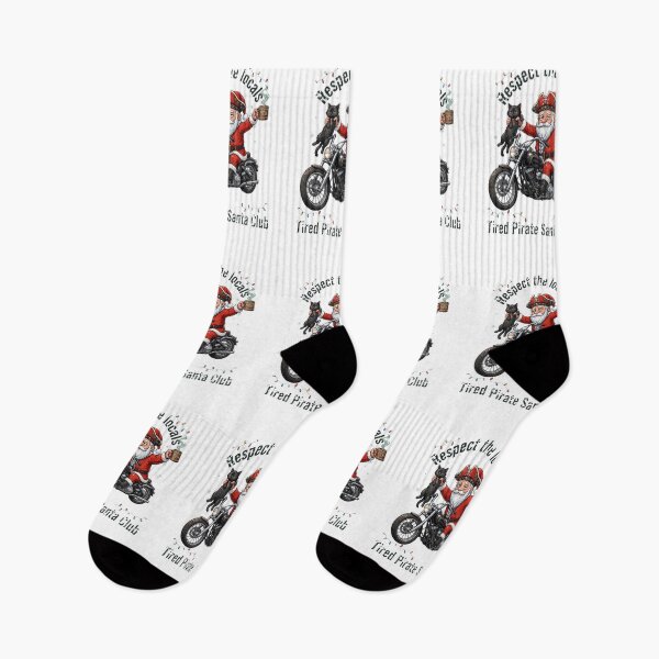 Item preview, Tired Pirate Santa Club Respect The Locals Funny Christmas Biker Cat Meh designed and sold by inkfluenceart.