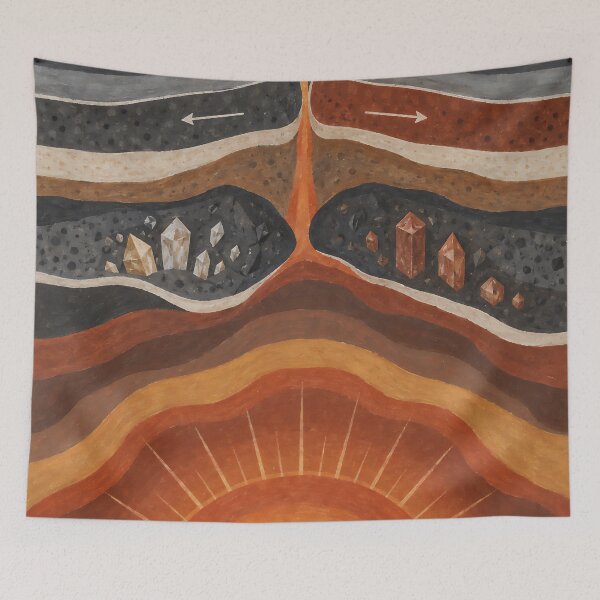 Item preview, Retro Sun and Earth Layers Abstract Boho Landscape designed and sold by Elżbieta  Kaps.