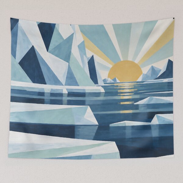 Item preview, Geometric Icebergs and Arctic Sun Boho Illustration designed and sold by Elżbieta  Kaps.