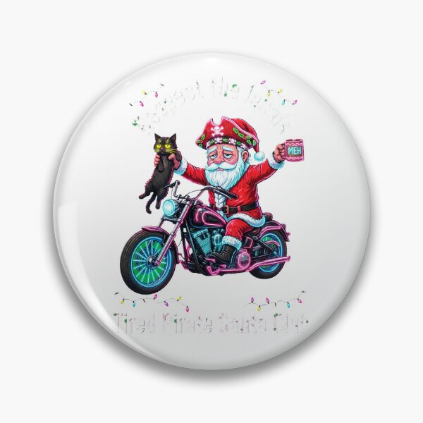 Item preview, Tired Pirate Santa Club Respect The Locals Neon Synthwave Christmas Biker Cat designed and sold by inkfluenceart.