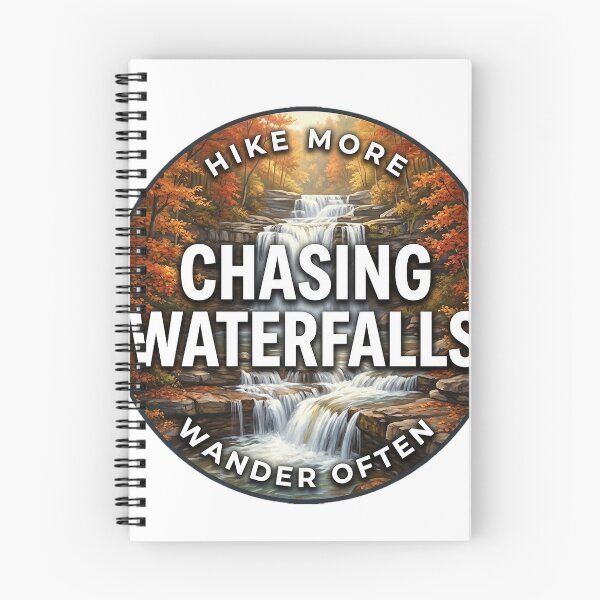Item preview, Chasing Waterfalls Autumn Cascade Hiking Round Badge Sticker designed and sold by DetourDgn.