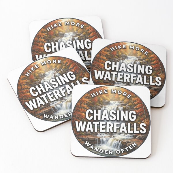 Item preview, Chasing Waterfalls Autumn Cascade Hiking Round Badge Sticker designed and sold by DetourDgn.