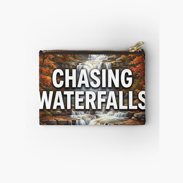 Item preview, Chasing Waterfalls Autumn Cascade Hiking Round Badge Sticker designed and sold by DetourDgn.