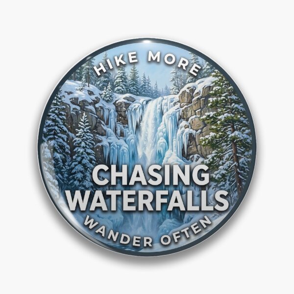 Item preview, Chasing Waterfalls Frozen Falls Hiking Round Badge Sticker designed and sold by DetourDgn.