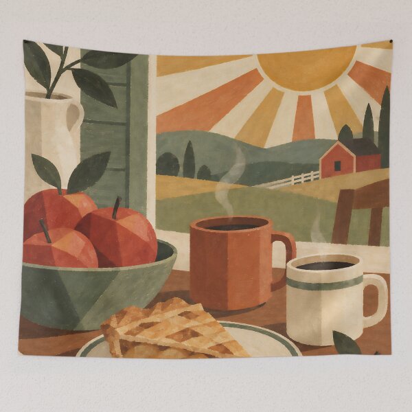 Item preview, Autumn Morning Apple Pie Cozy Retro Boho Illustration designed and sold by Elżbieta  Kaps.