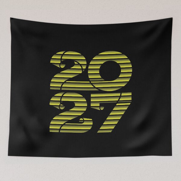 Item preview, Title (العنوان): 2027 Happy New Year Gold Striped Typography designed and sold by fawzimorsy.