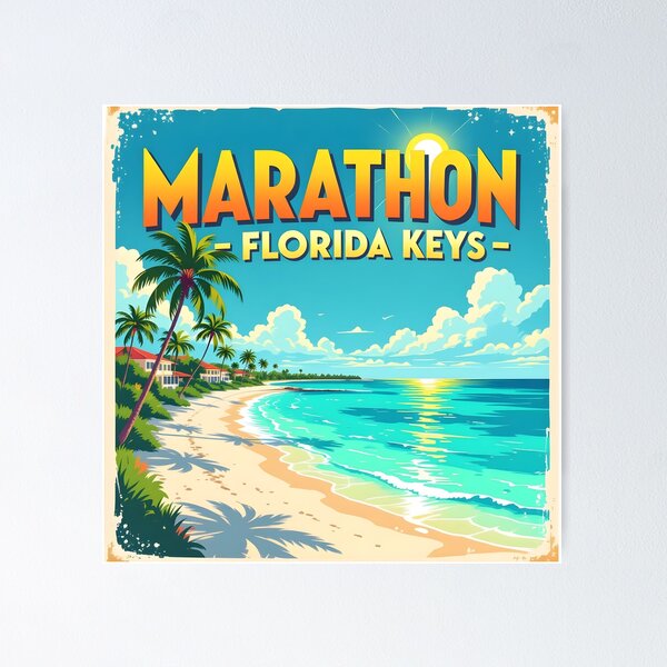 Item preview, Marathon Florida Keys – Vintage Tropical Beach Travel Poster designed and sold by LSVart.