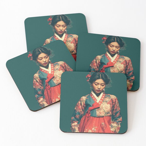 Item preview, Elegant Korean Woman in Floral Red Hanbok designed and sold by colorful-white.