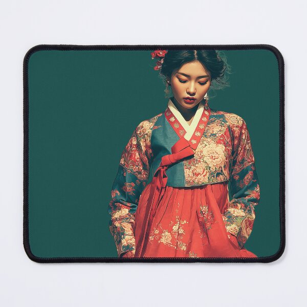 Item preview, Elegant Korean Woman in Floral Red Hanbok designed and sold by colorful-white.