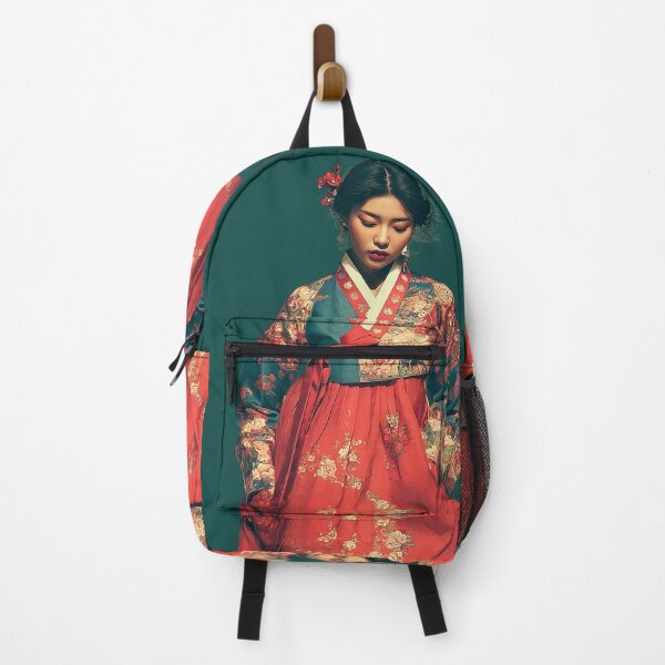 Item preview, Elegant Korean Woman in Floral Red Hanbok designed and sold by colorful-white.