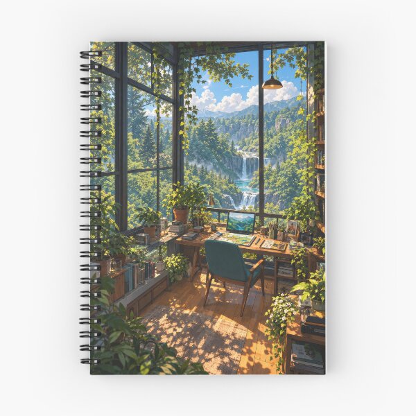 Item preview, Dreamy Forest Artist Studio – Cozy Workspace with Waterfall View designed and sold by H-Tsvetkova.