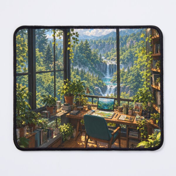 Item preview, Dreamy Forest Artist Studio – Cozy Workspace with Waterfall View designed and sold by H-Tsvetkova.