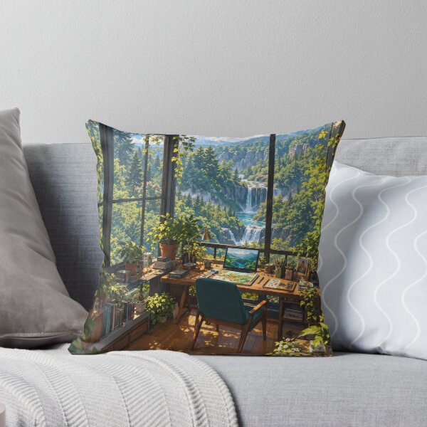 Item preview, Dreamy Forest Artist Studio – Cozy Workspace with Waterfall View designed and sold by H-Tsvetkova.