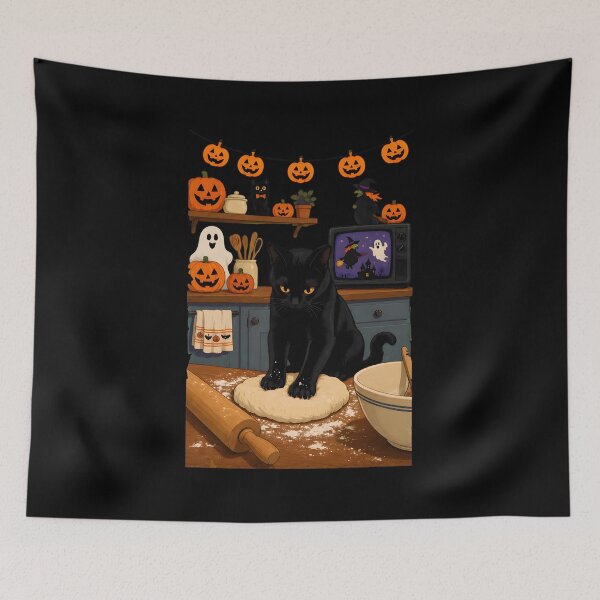 Item preview, Black Cat Baking Halloween Kitchen Art designed and sold by Dmo3HarkoArt.
