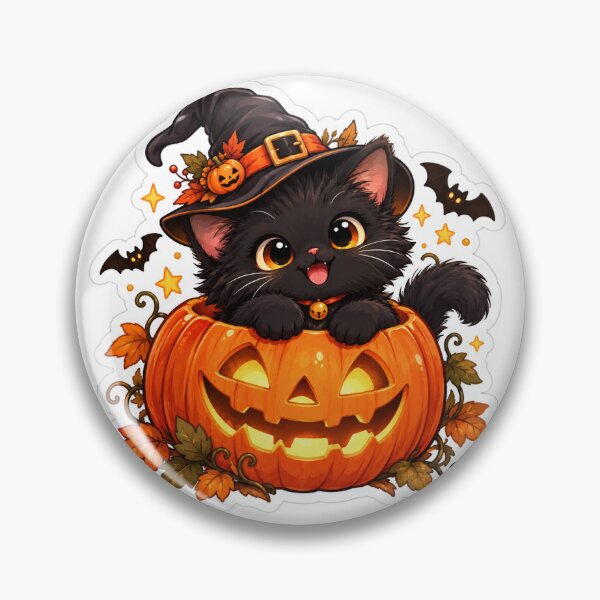 Item preview, Cute Black Cat in Pumpkin Witch Hat Halloween Spooky Sticker designed and sold by SlapHappyArt.