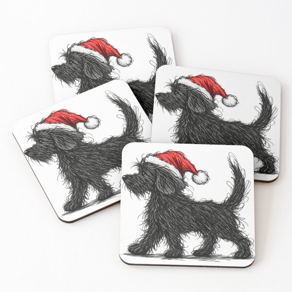 Item preview, Shaggy Christmas Puppy in a Santa Hat — Playful Ink Sketch designed and sold by Fun In The Sun .