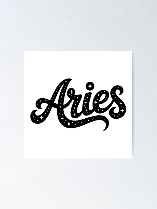Thumbnail 1 of 3, Poster, Aries Zodiac Sign Starry Script Lettering designed and sold by LoFizzy.