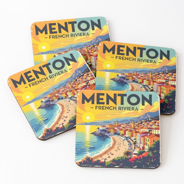 Item preview, Menton French Riviera – Vintage Seaside Sunset Travel Poster designed and sold by LSVart.