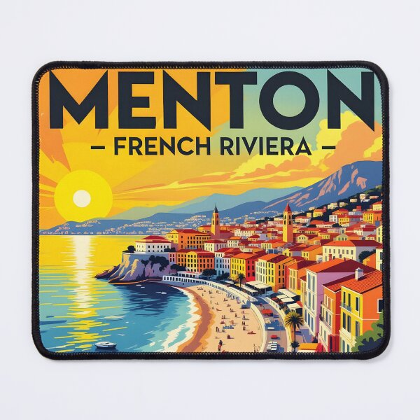 Item preview, Menton French Riviera – Vintage Seaside Sunset Travel Poster designed and sold by LSVart.