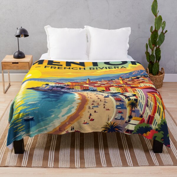 Item preview, Menton French Riviera – Vintage Seaside Sunset Travel Poster designed and sold by LSVart.