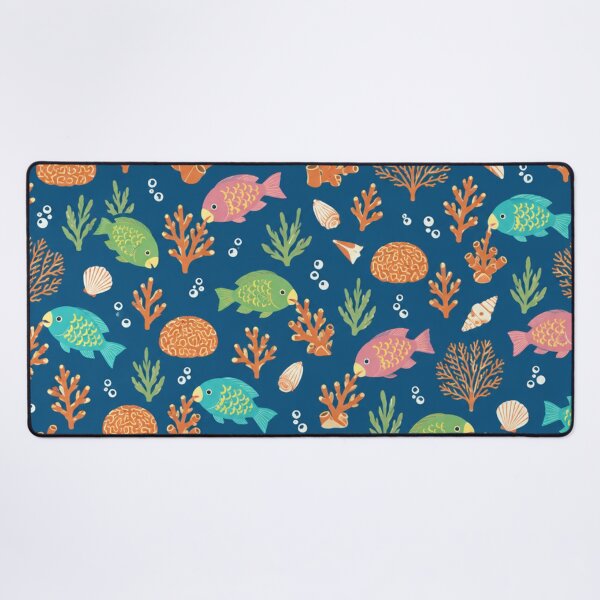 Item preview, Parrotfish Coral Reef Pattern | Colorful Tropical Fish with Coral Branches, Sea Fans and Bubbles designed and sold by StickyGuys.