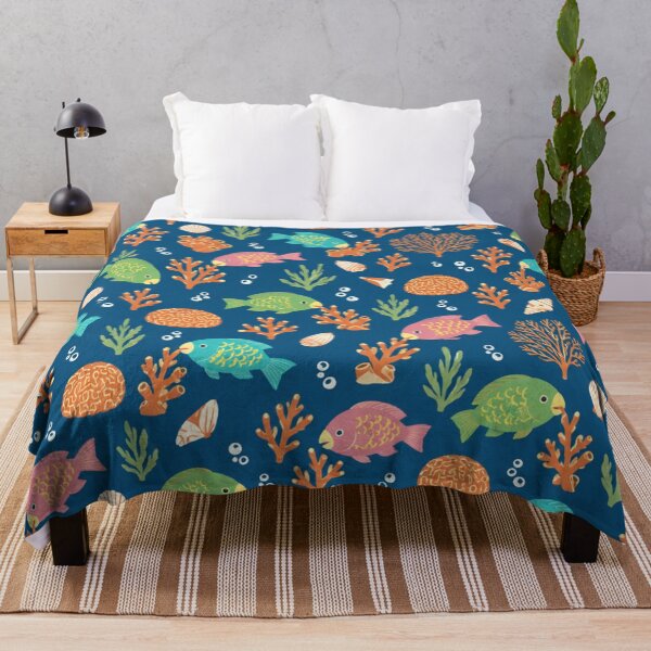 Item preview, Parrotfish Coral Reef Pattern | Colorful Tropical Fish with Coral Branches, Sea Fans and Bubbles designed and sold by StickyGuys.