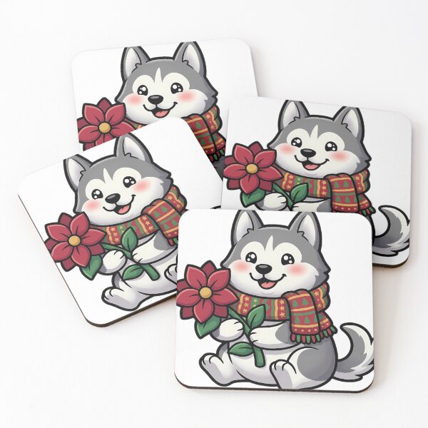 Item preview, Cute Christmas Siberian Husky Holding a Poinsettia Bloom designed and sold by pumsquare.