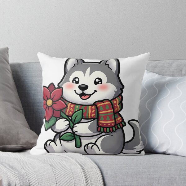 Item preview, Cute Christmas Siberian Husky Holding a Poinsettia Bloom designed and sold by pumsquare.