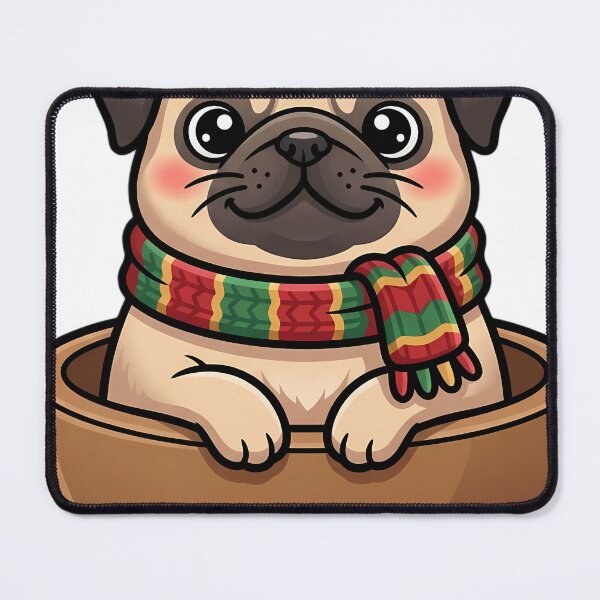 Item preview, Cute Christmas Pug Puppy Sitting Inside a Round Wooden Bowl designed and sold by pumsquare.