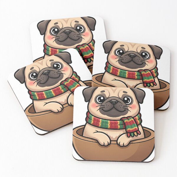 Item preview, Cute Christmas Pug Puppy Sitting Inside a Round Wooden Bowl designed and sold by pumsquare.