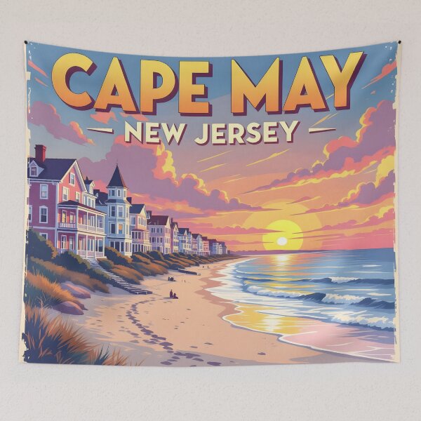 Item preview, Cape May New Jersey – Vintage Beach Sunset Travel Poster designed and sold by LSVart.