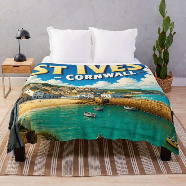 Item preview, St Ives Cornwall – Vintage Fishing Harbour Travel Poster designed and sold by LSVart.