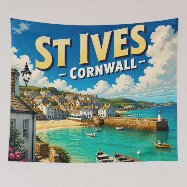 Item preview, St Ives Cornwall – Vintage Fishing Harbour Travel Poster designed and sold by LSVart.