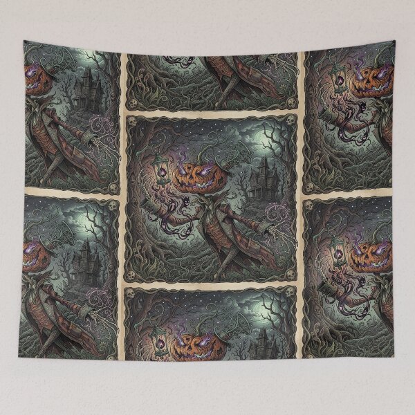 Item preview, Jack O'Lantern the Halloween lord chasing spirits with his lantern of arcane magic designed and sold by Vintage Designs +.