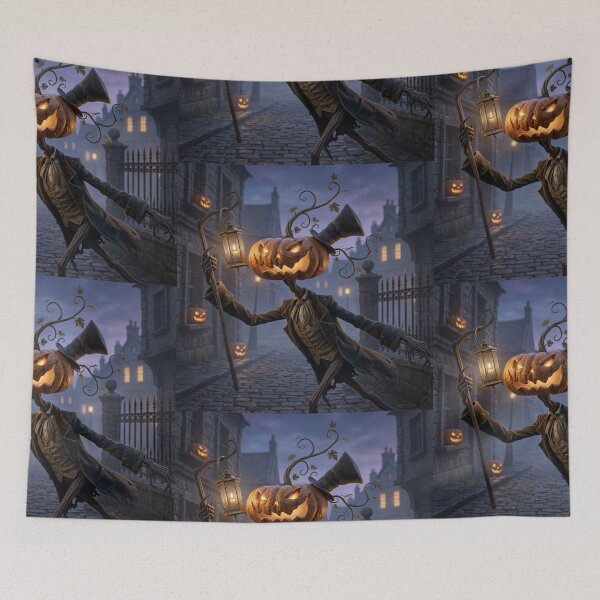 Item preview, Jack O'Lantern the Halloween lord chasing spirits with his lantern of arcane magic designed and sold by Vintage Designs +.