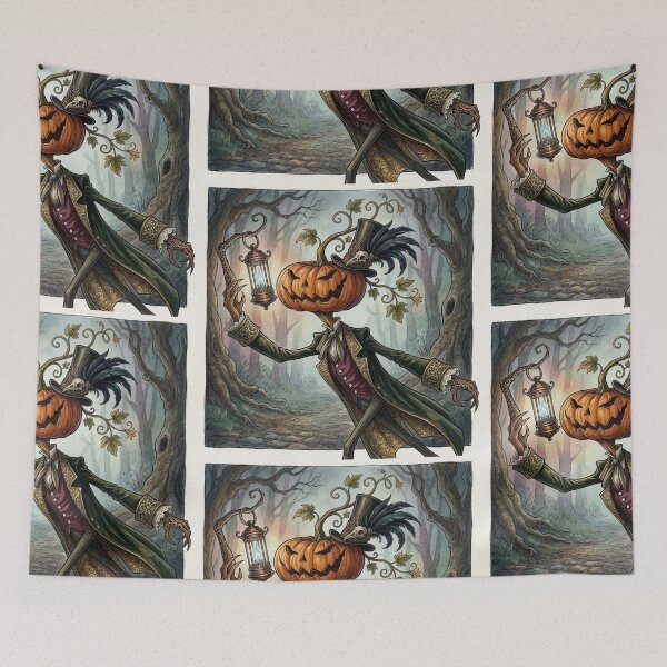Item preview, Jack O'Lantern the Halloween lord chasing spirits with his lantern of arcane magic designed and sold by Vintage Designs +.