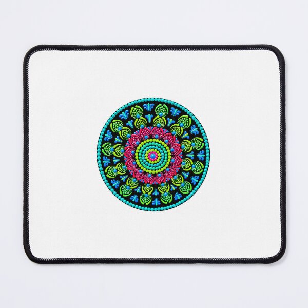 Item preview, Electric Blue and Fluorescent Green Mandala Art - Boho Psychedelic Circle designed and sold by Qerapainting.