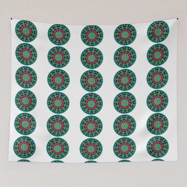 Item preview, Electric Blue and Fluorescent Green Mandala Art - Boho Psychedelic Circle designed and sold by Qerapainting.