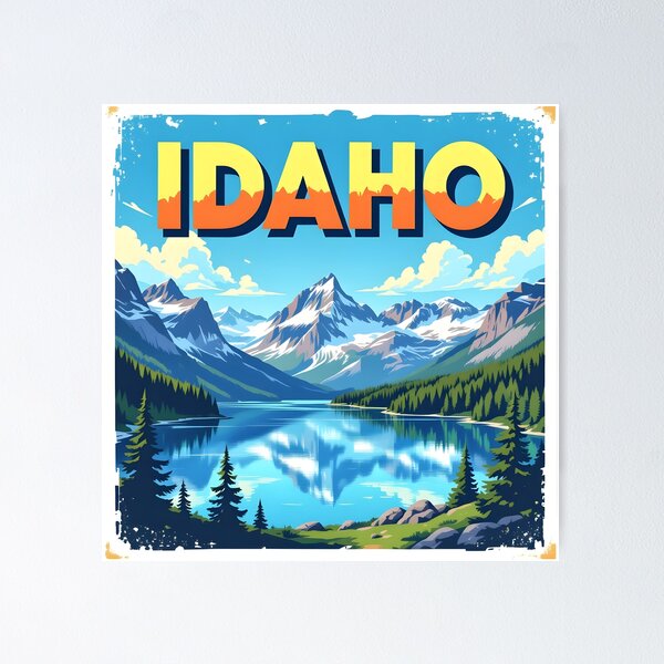 Item preview, Idaho – Vintage Mountain Lake Travel Poster designed and sold by LSVart.