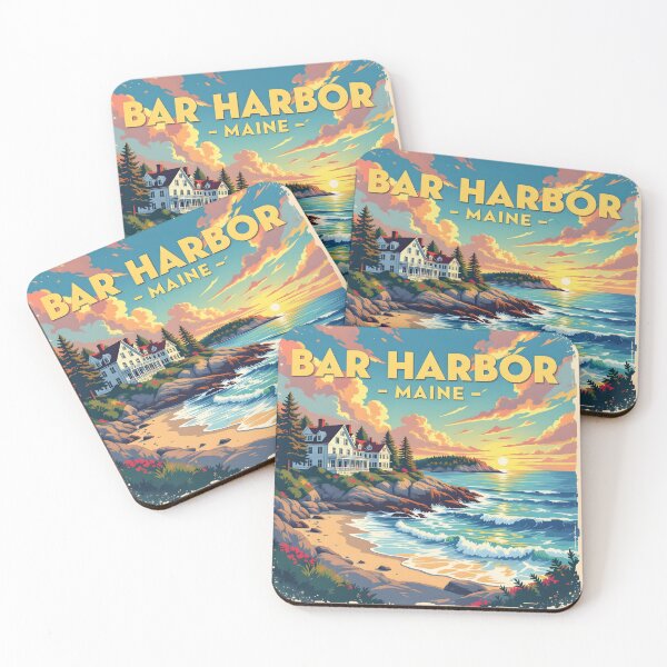 Item preview, Bar Harbor Maine – Vintage Coastal Sunset Travel Poster designed and sold by LSVart.