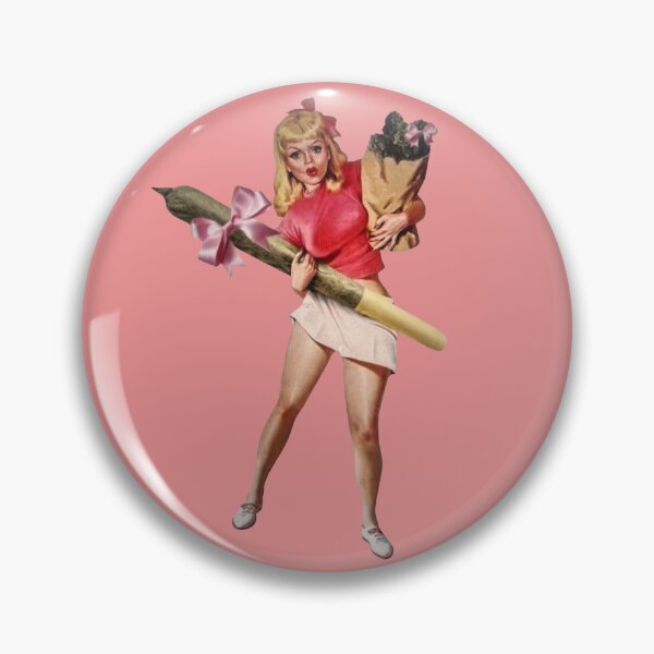 Item preview, Vintage Coquette Pinup Stoner Girl with Giant Joint & Pink Ribbons designed and sold by obalartsMerch.