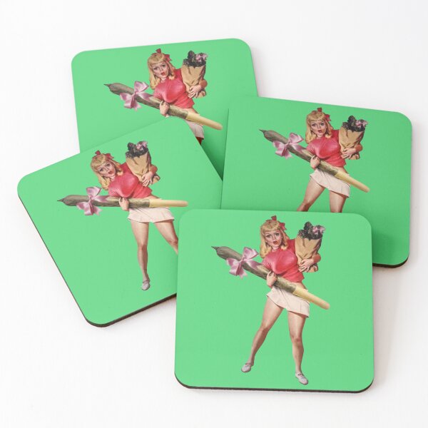 Item preview, Vintage Coquette Pinup Stoner Girl with Giant Joint & Pink Ribbons designed and sold by obalartsMerch.