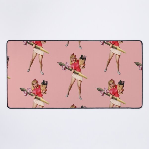 Item preview, Vintage Coquette Pinup Stoner Girl with Giant Joint & Pink Ribbons designed and sold by obalartsMerch.