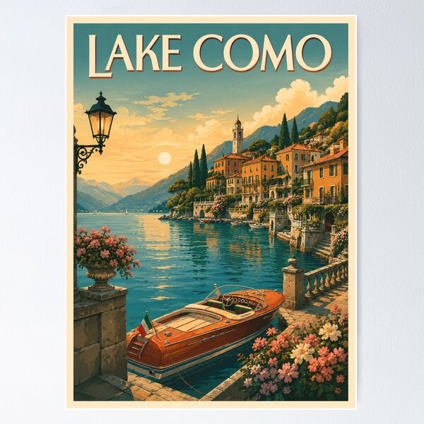 Item preview, Lake Como Italy Vintage Travel Poster designed and sold by Sasas Design.