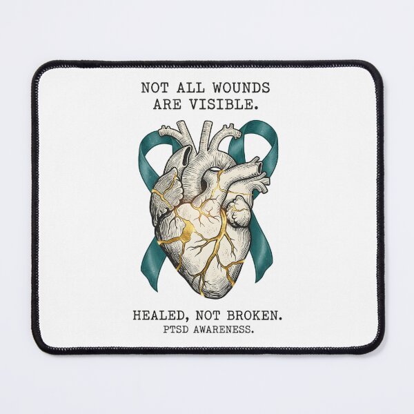 Item preview, PTSD Awareness Teal Ribbon Illustration - Kintsugi Heart Survivor Gift Mental Health Design designed and sold by Luminari Creations.