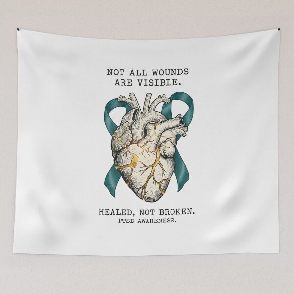 Item preview, PTSD Awareness Teal Ribbon Illustration - Kintsugi Heart Survivor Gift Mental Health Design designed and sold by Luminari Creations.