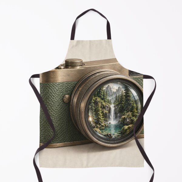 Item preview, Vintage Camera with Mountain Waterfall in Lens – Nature Photography Art designed and sold by Kaleidoscope Print.