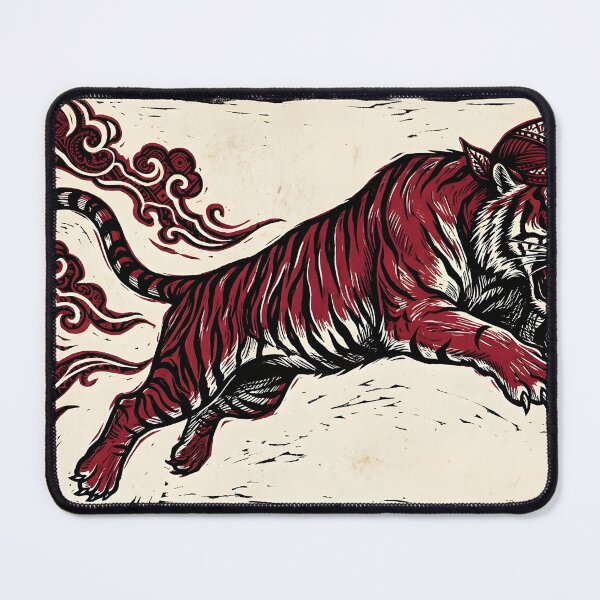 Item preview, Leaping Tiger Linocut with Batik Pattern designed and sold by Lokananta.