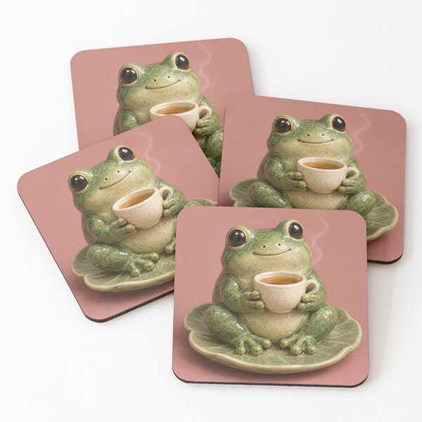 Item preview, Cute Frog Holding a Tea Cup – Cozy Ceramic Cottagecore Art designed and sold by Kaleidoscope Print.